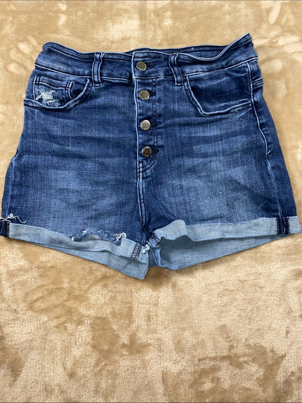 KanCan Dark Blue High-Rise Button-Fly Denim Shorts